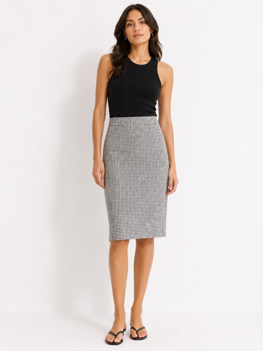 MAX MARA PURO LINO LINEN BLACK WHITE HOUNDSTOOTH PENCIL SKIRT - 6
